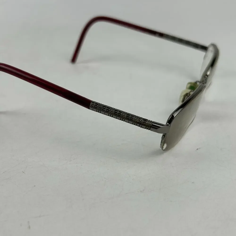 Burberry Eyeglasses B‎ 1157 1003 Size 52-17-135 Silver Maroon Rectangle Frames